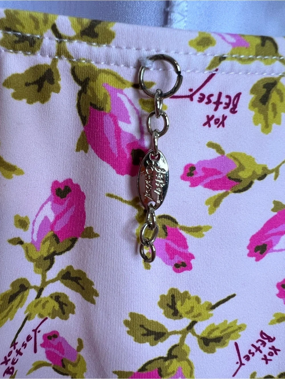 Betsey Johnson Pink Rose Buds‎ Floral Shirred One-Piece Swimsuit. Size Large.